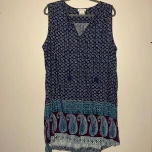 beachlunchlounge- Blue & Purple Mixed Print Hi-Low Boho Dress Tassles- Size XXL
